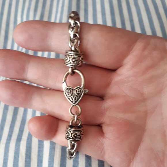Vintage Bracelet Silver Chain Link Heart Clasp - Picture 1 of 5